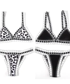 Alternative view of Reversible Leopard Handmade Crochet Bikinis Set Black Poolside Swimwear Blue Paisley Luxury Swimsuit maillot de bain femme