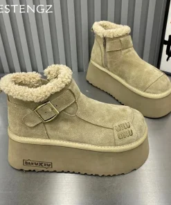 2024 New Fur Platform Women Ankle Boots Flats Suede Warm Shoes Woman Trend Designer Brand Short Plush Cozy Femme Snow Botas
