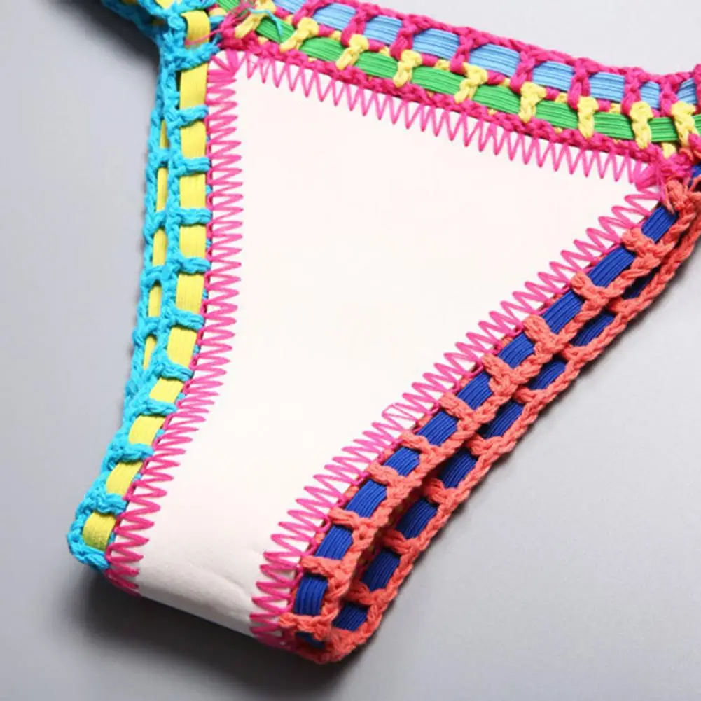 2 Pcs/Set Summer Bikini Set Bathing Suit Bright Color Patchwork Beachwear Handmade Crochet Women Swimsuit for Beach - Image 6