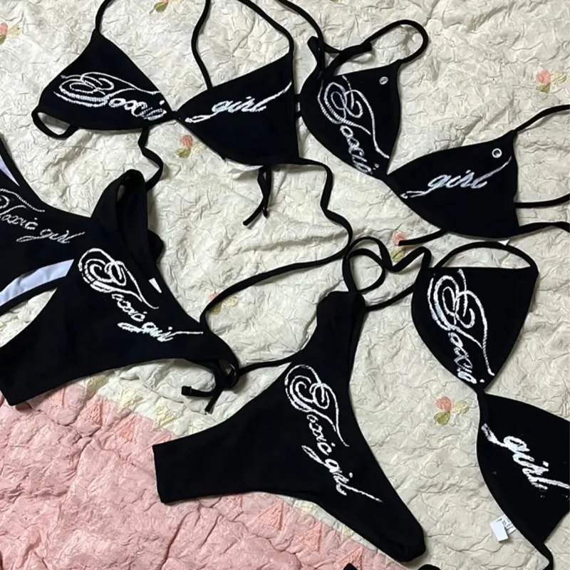 2025 summer women new letter printed sexy bikini set women's swimsuit swimsuit hot pants set summer casual fashion Y2k style - Image 4