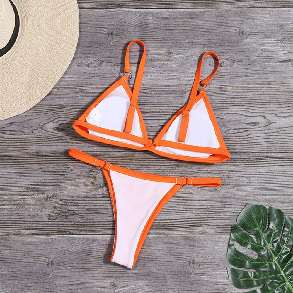 Vacation Woman Girl Solid Color Metal Buckle Sling Backless Split Swimwear Bikini Set Two Piece Swimsuit - Image 5