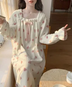 Alternative view of NEW Women's Winter Thick Velvet Nightgown Long Sleeve Lace Sleepwear College Style Home Furnishings Women's Sleeping Skirt