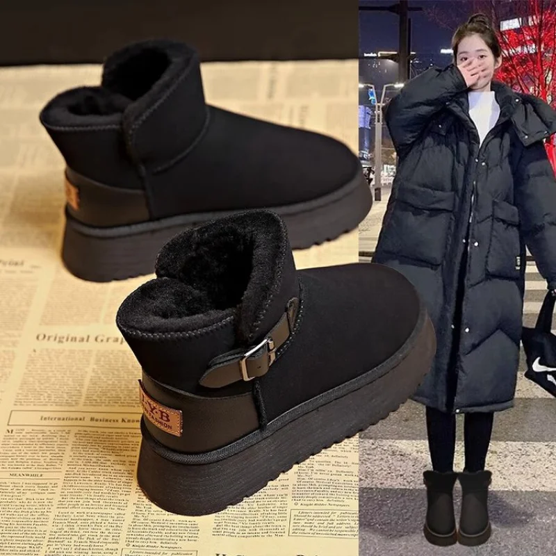 Retro Snow Boots Women Winter Women Shoes 2025 New Style Fleece-Lined Cotton Shoes With Thick Soles - Image 3