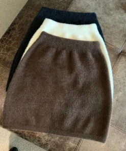 Alternative view of Elastic Waist Slim Women Short Skirt Sexy Elegant All-Match Basic Mini Skirt Winter Sweet Casual Knit Imitation Mink Fur Skirt