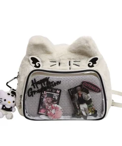 Alternative view of Cross-border cute cat plush pain bag double shoulder messenger bag student party soft cute cat small food allowance suede pain b