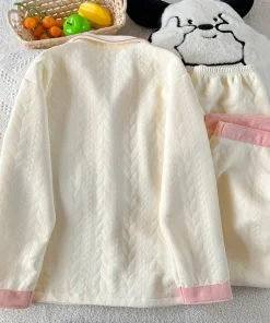 Alternative view of Embroidery Letter Fashion New Women's Pajamas Set 2025 Autumn Winter New Casual Soft Sweet Loungewear Lapel Neck HomeWear Suit