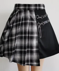 Gothic Sweet Women Pleated Skirt Fashion Plaid Mini High Waist Chic Skirt Kawaii Summer Casual Ladies Plaid Pleated Skirt