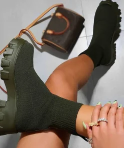 Women Boots Short Knitting Platform Boots Autumn Winter Shoes For Women Ankle Boots Heels White Winter Botas Mujer