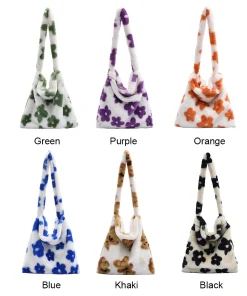 Alternative view of Women Cute Shoulder Bags Fluffy Flower Crossbody Bags Autumn Winter Plush Tote Handbag Large Capacity Fashion Messenger Bag