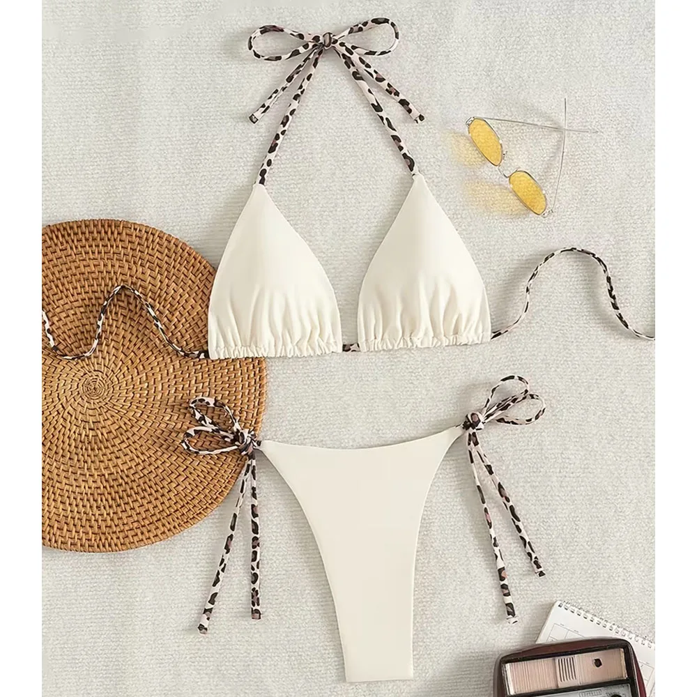 Women's fashionable bikini swimsuit, leopard print, tie-up design, beach vacation set - Image 4