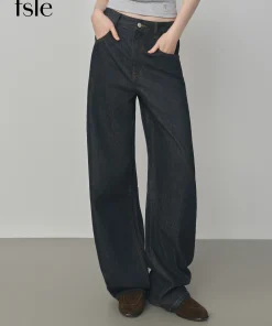 FSLE Design Relaxed High Waist Jeans Women's 2025 Autumn New Arrival Slashed Jeans Trousers 25FS13105
