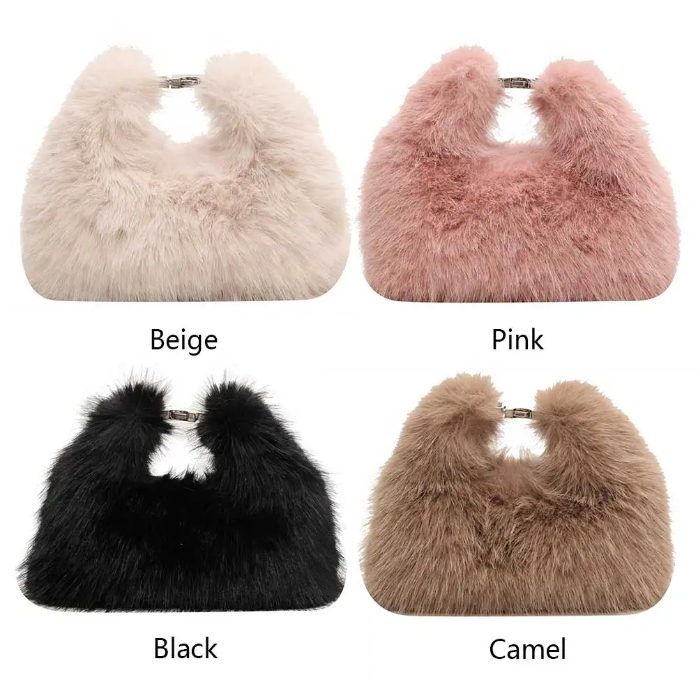 Faux Fur Shoulder Bag for Women Top Handle Clutch Bag Adjustable Strap Fluffy Crossbody Bag Lady Furry Handbag Party Purse - Image 3