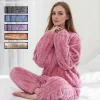 Thickened Warm Sleepwear for Winter Women Flannel Suit Student Pajamas Homewear Tops and Pants Striped Nightwear Loungewear