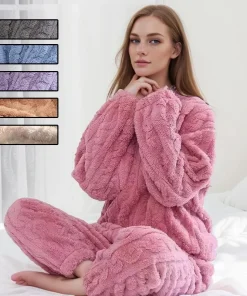 Thickened Warm Sleepwear for Winter Women Flannel Suit Student Pajamas Homewear Tops and Pants Striped Nightwear Loungewear