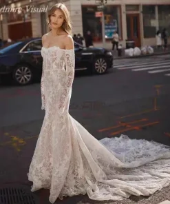 Newest Wedding Dresses Lace Mermaid Long Sleeves Off The Shoulder With Illusive Back Customized Bride Gowns Vestidos De Novia