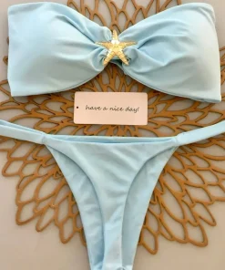 Sexy Women's Bikini Solid Color Strapless Split Swimsuit