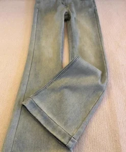 Alternative view of Korean Style High Waist Flared Jeans for Women American Retro Plus Velvet Thick 2025 Autumn Winter New Slim Horse Hoof Pants