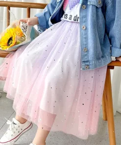 Girls Tutu Skirts Stars Print Princess Petty Girls Dancing Party Skirt Children Gradient Costume Clothes