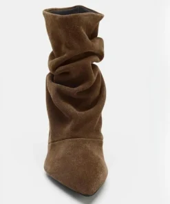 Alternative view of Suede Winter Women High Boots Pointed-Toe Pleated Short Boots Female Brown Retro Elegant Designer Ankle Boots Bottes Femmes