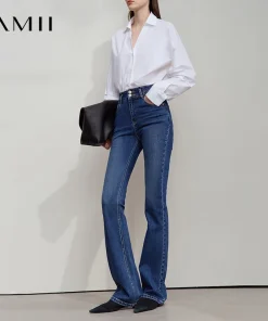 AMII Jeans Pants Women 2025 Autumn New Retro Classic Woman Denim Pants Cotton Casual Versatile Slim Flare Trousers 12543143