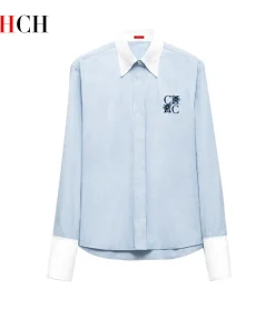 Simple New Women's Shirt Splicing Design Embroidery Flowers Elegant and Versatile Spring and Summer Striped Women's Tops