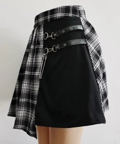 Alternative view of Gothic Sweet Women Pleated Skirt Fashion Plaid Mini High Waist Chic Skirt Kawaii Summer Casual Ladies Plaid Pleated Skirt