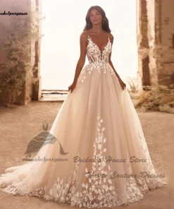 Lakshmigown Civil Boho Beach Wedding Dresses V Neck Lace Appliques 2025 Vedtidos Corset Sexy Women Bridal Gowns Customized