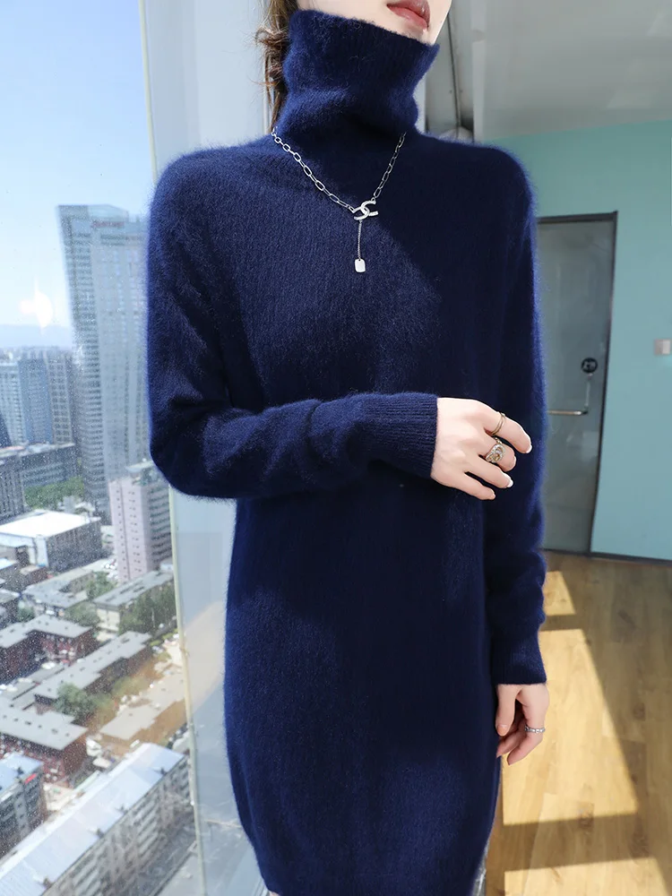 TLOML Women 100% Mink Cashmere Dress Turtleneck Pullover Casual Style Autumn Winter Slim Soft Warm Cashmere Knitted Short Dress - Image 6