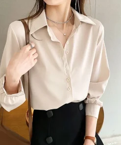 Alternative view of Black Chiffon Shirts For Women Spring NEW Solid Long Sleeve Shirts Korean Fashion Ladies Blouse Simple Female Clothing Tops