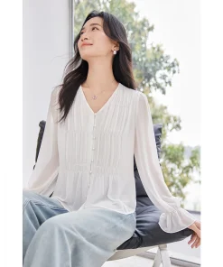 SENTUBILA Women's Women's Chiffon Blouse 2025 New Summer Woman Buttoned Shirts Office Blouses Female Clothing 151V80290