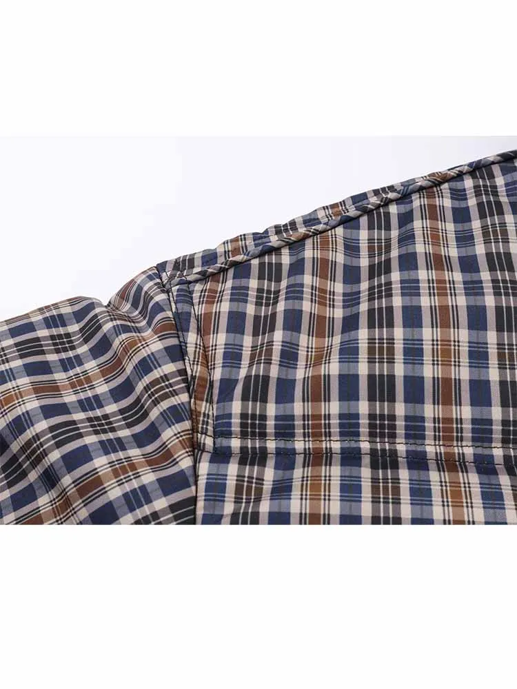 HH Woman Winter Fashion Long Sleeves Stand Collar Plaid Pocket Zipper Decoration Cotton Jacket Female Versatile Cotton Jacket - Image 5