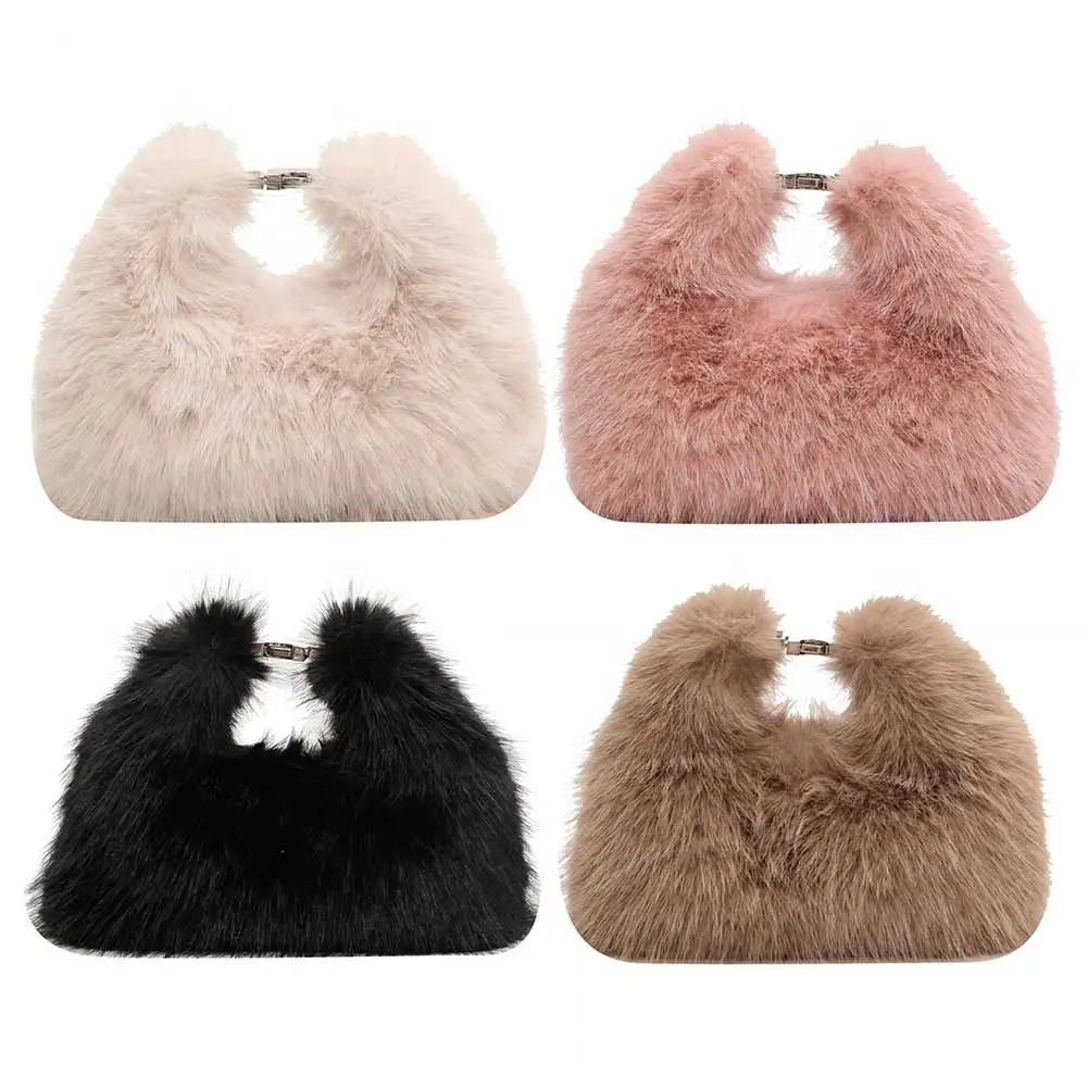 Faux Fur Shoulder Bag for Women Top Handle Clutch Bag Adjustable Strap Fluffy Crossbody Bag Lady Furry Handbag Party Purse - Image 2