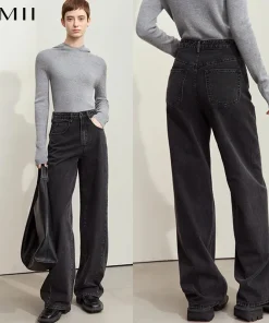 Alternative view of AMII 2025 women jeans Autumn fashion denim vintage casual office lady pantalones loose wide leg pants woman clothing 12443249