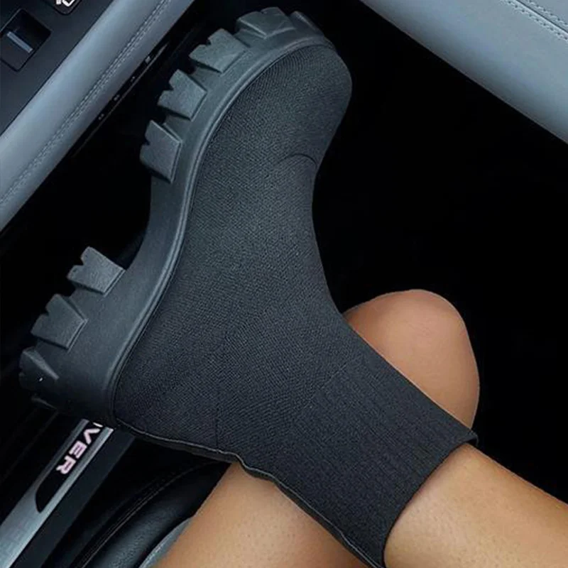 Women Boots Short Knitting Platform Boots Autumn Winter Shoes For Women Ankle Boots Heels White Winter Botas Mujer - Image 4