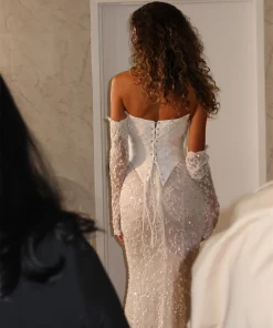 Alternative view of Tokyo White Strapless Wedding Dress Detachable Sleeves Back Zip Bridal Gown 2026 Mermaid Floor-Length Wedding Gown