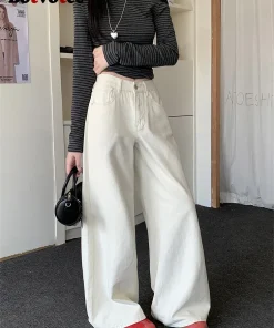 Alternative view of Botvotee Milk White Baggy Jeans Women Spring Summer 2025 New Korean Fashion Causal Y2k Loose Oversized High Waisted Jeans