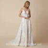 Wedding Dress Vestido De Noiva Sexy Customized V Neck Sleeveless Lace Applique Sweep Train Backless Bridal Gown for Woman