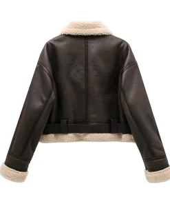 Alternative view of RARF 2024 New Woman's Fashion Thick Warm Faux Shearling Jacket Coat Vintage Long Sleeve Belt Hem Female Outerw