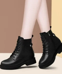 Alternative view of Rubber boots with round toe and side zipper, low heelPUFashion Boots with Platform Sole Short Boots2025Women's Winter Snow Boots