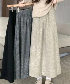 Smvp 2024 Autumn Winter New Thicken Plush A-line Skirts Wowen Solid Casual High Waisted Long Skirt Ladies Lazy Style Midi Skirts