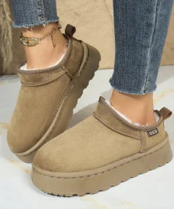 Alternative view of Snow Boots for Women 2025 Winter New Cashmere Warm Thick Soles Without Heel-covered Hair Half Slipper Cotton Shoes for Women