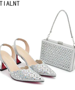 Silver Color Shoes and Bag for Party Wedding Luxery Women Shoe and Bag Set for Nigeria Party Italy Elegant Woman Heeled Pumps