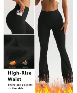 Women's Thermal Fleece Wide Leg Yoga Pants High Waisted Booty Lifting Outdoor Fitness Leggings High Stretch Lounge To Trail Wear