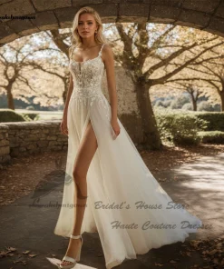 Lakshmigown Civil Lace Bohemian Wedding Dresses Side Split 2025 Vestido Noiva Summer Beach Bride Gowns Open Back Customized