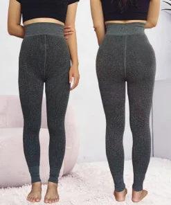 Alternative view of Women Ribbed Fleece Lined Leggings Stretch Slim Fit Ankel Length Sparkly Tights High Waist Winter Thermal Pants Tummy Control