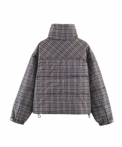 Alternative view of HH Woman Winter Fashion Long Sleeves Stand Collar Plaid Pocket Zipper Decoration Cotton Jacket Female Versatile Cotton Jacket