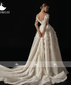 Alternative view of Aedmgh A-Line Elegant Wedding Dresses Boat Neck Long Sleeve Vestido De Novia Lace Appliques Flowers Chic Custom Made Bridal Gown