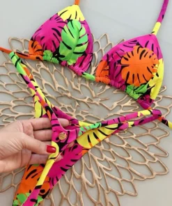 2024 Women's Bikini Swimsuit Women's Split Solid Color Lace-up Sexy Swimsuit 2-piece Set