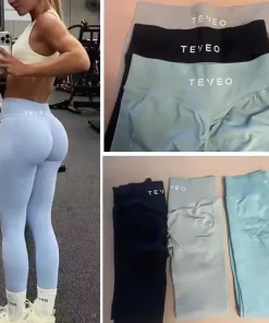 TEVEO Leggings Leggings de yoga sans couture pour femmes Corset taille moyenne collants de fitness hanches à volants Leggings d'