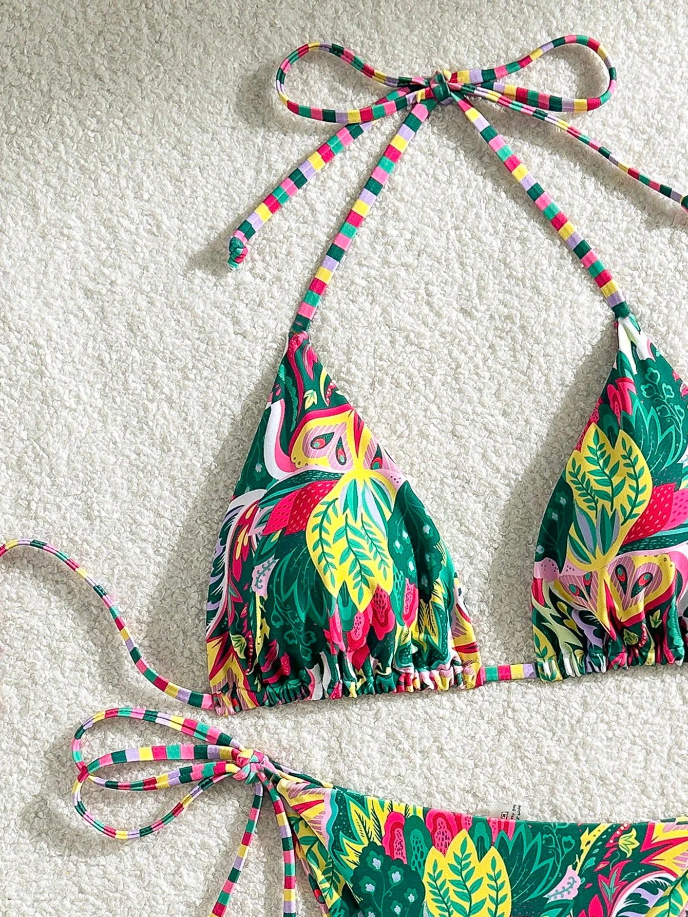 2025 new bikini European and American triangle cup print lace-up swimsuit hot girl small fresh seaside bikini swimsuit - Image 4